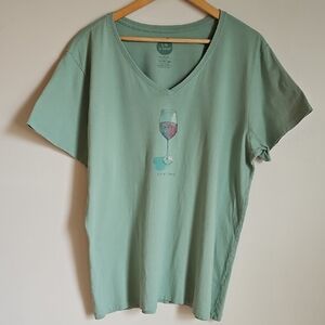 Life is Good XXL Crusher Tee Wineglass Half Full Graphic Green Short Sleeve
